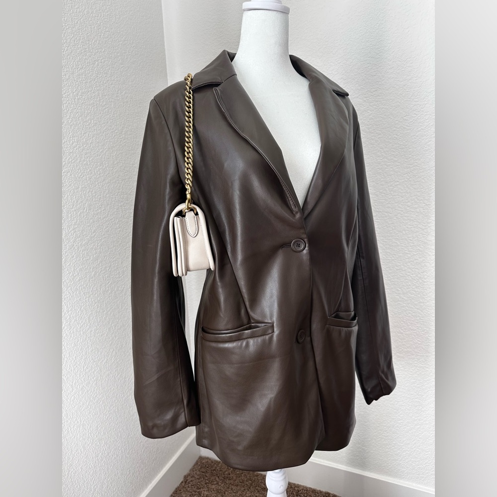 Abercrombie & Fitch Chocolate Brown Faux Leather Blazer